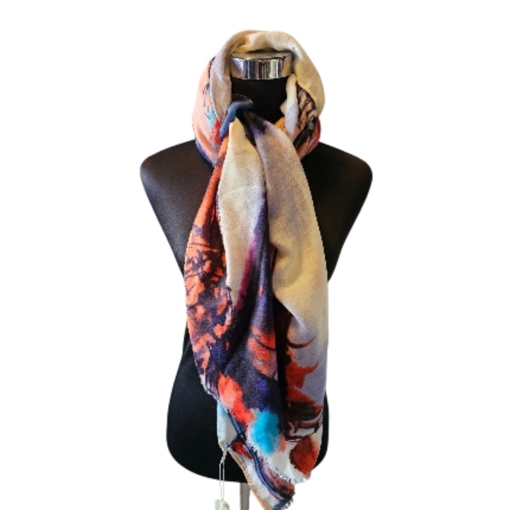 TRIBE 100% Cotton Watercolor Long Scarf Wrap NWT
